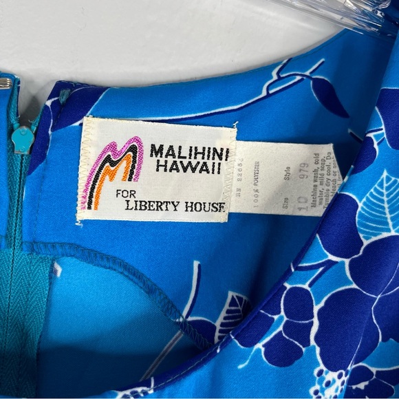 Vintage Liberty House Dress Women's Blue 10 Hawaiian Floral Maxi Kimono Sleeve - Picture 11 of 11